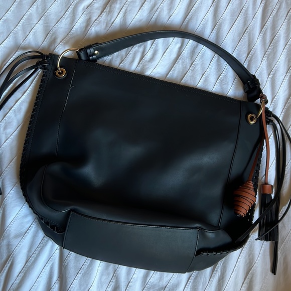 Anthropologie BLACK polyurethane purse w tassels and fringe. - Picture 5 of 8